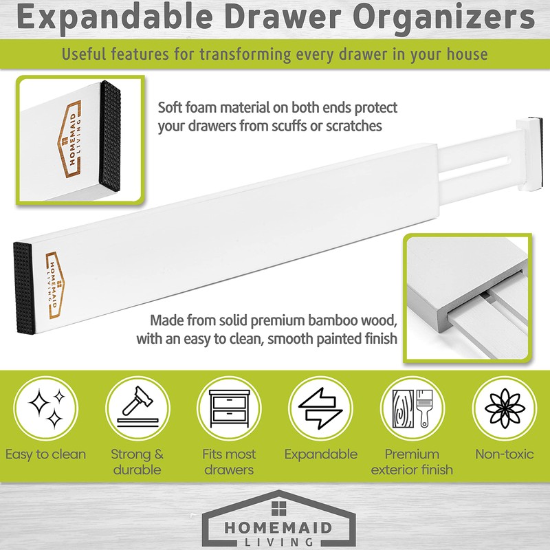 Homemaid Living 100% Bamboo Drawer Dividers, Adjustable & Expandable Kitchen