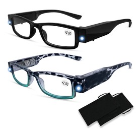 Reading Glasses with Lights Bright LED Readers Lighted Reading Glasses Magnifying Glasses with Light for Men Women Eyeglasses Lighted Magnifier Nighttime Reader Eyewear Lighted Eye Glasses(+200)