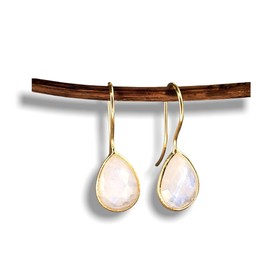 MadamLili - Ohrringe Mondstein Tröpfchen - Silber Vergoldet 925 Sterling - Moonstone Ohrhänger Hängend Echtsilber - Exklusive Schmuckbox