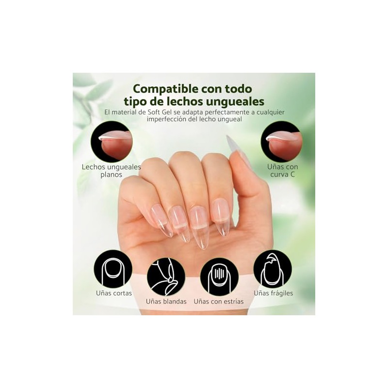 CHERIMOYA Soft Gel Tips para Uñas 512 pcs 14 Tamaños-Almendrada