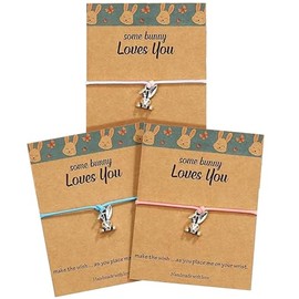 Easter Bunny Charm Bracelet, 28 cm Adjustable Chain, Stainless Steel, Handmade Friendship Card Set, 3-Pack