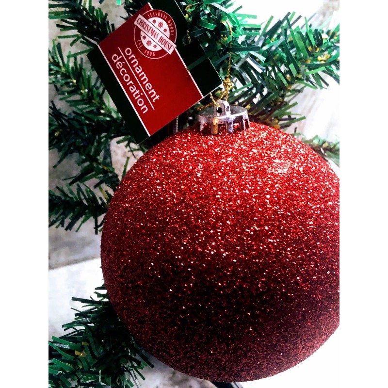 BALL Ship N 24 Hours. New-Christmas Glittered Red Glass Ball