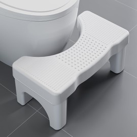 Squatting Potty Stool for Adults, 7 Inch Toilet Stool Poop Stool Adult, Plastic Toilet Squat Stool, Portable Bathroom Stool for Pooping, Healthy Toilet Assistance Step, White