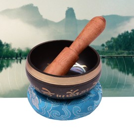 Tibetan Singing Bowl Set with 8.5cm/3.3inch Handmade Metal Sound Bowl & Soft Cushion(random color delivery) & Wooden Striker for Meditation Sound Chakra Healing Yoga Relaxation