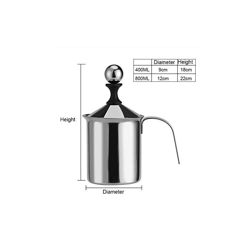 Yosoo 400 ml/800 ml Manueller Milchaufschäumer aus Edelstahl für Cappucino,