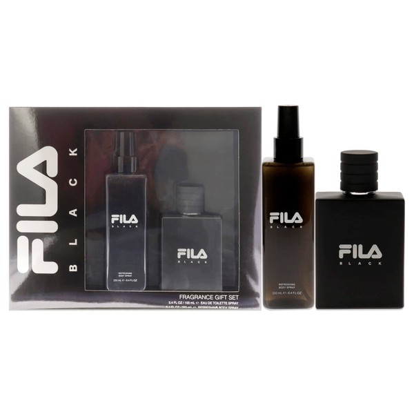 FILA Black - Invigorating and Spicy EDT Fragrance and Body Spray for Him - Extra Strength, Long Lasting Scent Payoff - Trendy, Rectangular, Streamlined, Portable Bottle Design - 2 pc Gift Set