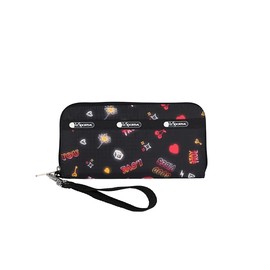 LeSportsac Stay True Tech Wallet Wristlet, Zip Around Wallet/Detachable Wristlet Strap, Holds Cell Phone, Style 3462/Color E481, Empowering Pop Art Style Words: Be You, Stay True, Shine + Hearts