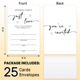 Nothing Fancy Just Love Wedding Invitations with Envelopes, Minimalist White Fill In Style Invites For Mr & Mrs Celebration, Perfect For Bridal Shower, Wedding Reception, Pack of 25 4x6 Cards -B16