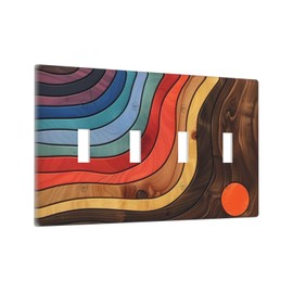 LOLREAI Decorative Light Switch Cover Plate Rainbow Brown Wood Texure Painted 4 Gang Wall Plate Switch Plate Covers Quad Toggle Jumbo Electrical Faceplate for Farmhouse Bedroom Home Decor