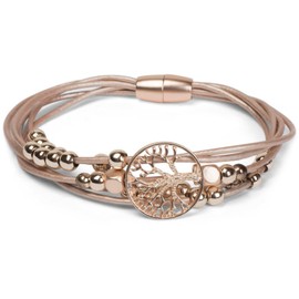 styleBREAKER 05040135 Women's Bracelet with Fine Ribbons Tree of Life Pendant and Jewellery Beads Magnetic Clasp Bracelet Jewellery, Base Metal