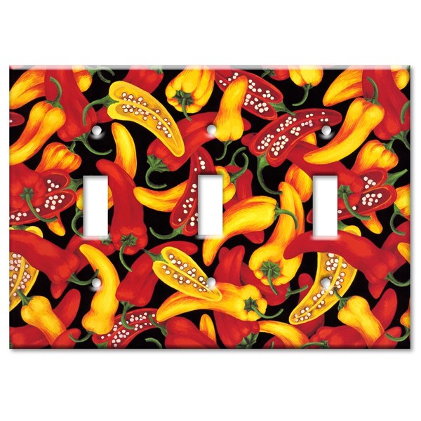 Art Plates - Triple Gang Toggle OVERSIZE Switch Plate/OVER SIZE Wall Plate - Red & Yellow Peppers