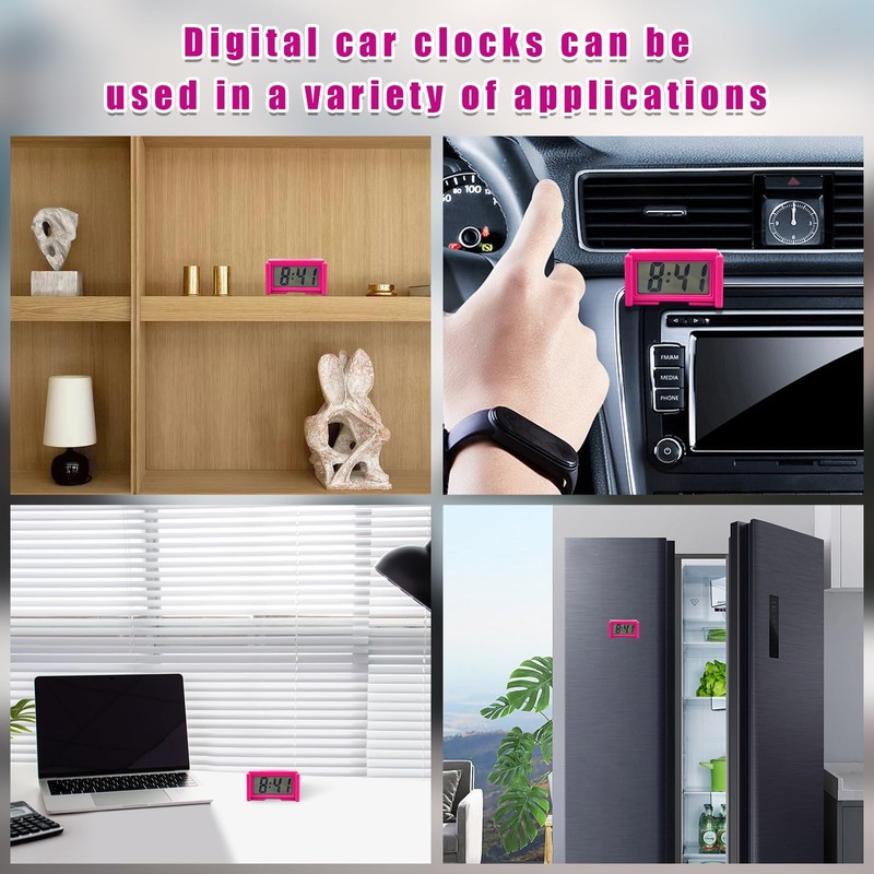 Augeny Mini Car Digital Clock, Adhesive Electronic Small Clock with