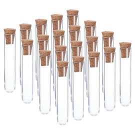 PATIKIL 3ml Plastic Test Tubes with Cork Stoppers, 20Pcs 60x12mm Tubes for Scientific Party Decoration Candy Bead Storage Bath Salt Lab Use, Clear