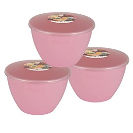 Just Pudding Basins Pastel Colours 2 Pint 1.14 Litre Basin and Clear Lid Pack of 3 Plastic Steaming Bowls (Pink)