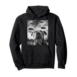 Funny Dog Pitbull Selfie with UFOs Alien Novelty Pullover Hoodie