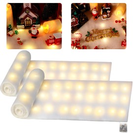hatisan 2 Sets LED Christmas Fake Snow Blanket Roll with Lights, 70 x 17.7 Inches Artificial Snow Blanket with 100 LED Light Strings,Winter Decor for Christmas Trees Village Craft Indoor Outdoor