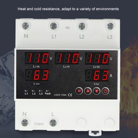 63A 3P4W Automatic Transfer Switch, Voltage Current Device LED Display Adjustable Voltage Protector for Home Generator Inverter (AC110V)