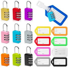 9 Pack Luggage Lock and 9 Luggage Tags, Colorful Travel Lock for Luggage, Suitcase, Carry On, Backpack, Laptop Bag. (Colorful)