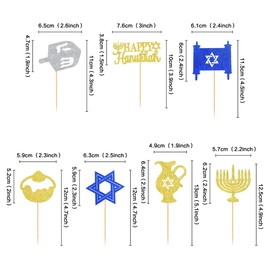 Ercadio Paquete de 28 adornos para magdalenas Happy Hanukkah con purpurina, hexagrama, púas para magdalenas, iluminación de menorá, decoración para tartas, nueve llamas, decoración para fiestas temáticas de Hanukkah