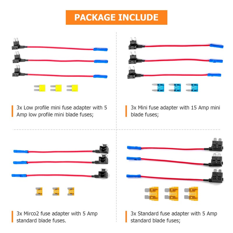 WeiSen 4 Types 12V Cars Add-a-Circuit and Fuse Kit -
