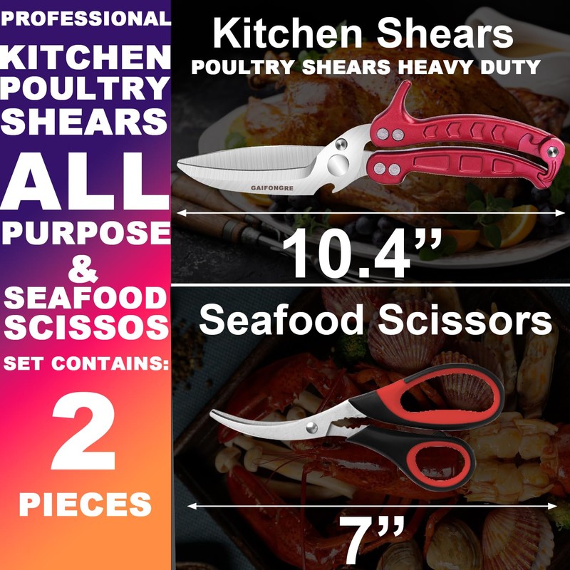 Heavy Duty Poultry Shears Seafood Scissors 2pcs set,Kitchen Shears for