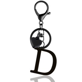 ANHBKAR Stainless Steel Black Alphabet Keychain A-Z for Women, Girls - Cute Initial Letter Accessories with Key Ring, Heart for Purse, Bag Charms and Backpack (D BLACK)