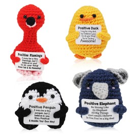 iewrtcin 4 Pcs Mini Funny Positive Crochet Animals with Active Card Wool Crochet Emotional Plush for Friends Families Christmas Birthday Party Decoration