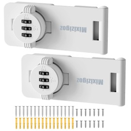 Mixizigoz 4.5 Inch Cabinet Lock with Combination Fit for Kitchen Cabinet, Pantry, Drawer, Household Mechanical Rotary Hasp 3 Digit Password Lock - Sturdy Zinc Alloy Door Latch (White-2 pcs)