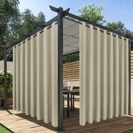 HolidayIdeas Extra Wide Outdoor Curtains for Patio Waterproof, 2 Panels - 110 x 84 Inch - Privacy & Light Filtering Curtains Grommet Outside Curtains for Porch, Gazebo, Pergola, Backyard (Taupe)