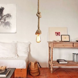 CTKcom 1 Head 1 Meter Vintage Hemp Rope Pendant Light Fixture E26/E27 Base,Retro Hemp Rope Hanging Light Vintage Ceiling Light Lamp Retro Style for Dining Hall Restaurant Bar Lighting,110V-220V