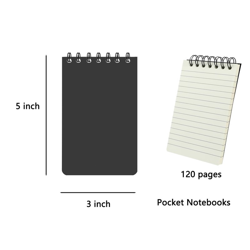 YIHUANYIFA 12pcs Small Spiral Notebook College Ruled 3x5inch Black Mini