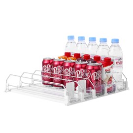 Drink Organizer for Fridge-White Automatic Pusher Glide,12oz 16oz 20oz-Soda Dispenser for Fridge-Holds up to 25 Cans