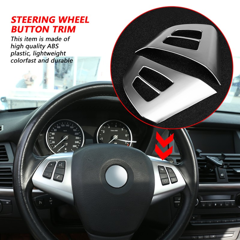 2pcs Chrome Steering Wheel Button Frame Decoration Cover Trim for
