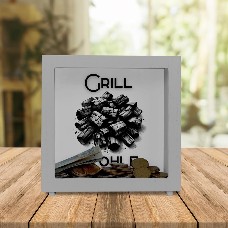 Charcoal Frame Wooden Money Box Perfect for BBQ Fans Barbecue