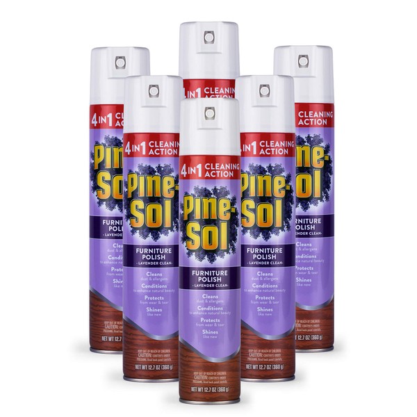 Pine-Sol Furniture Polish | Wood Furniture Polish Spray | Wood Polish Spray for Your Furniture Gives You A Powerful Clean You Can Trust | 12.7 Ounces, Fresh Lavender Scent - Pack of 6