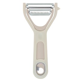 JS Gourmet 3 in 1 Vegetable Peeler, Julienne and Bottle Opener with Built-in Potato Eyer, Sharp Stainless Steel Blade, Manual Food Peelers for Cucumbers, Carrots, Potatoes, Fruits - Beige