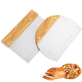 Zosenyer 2PCS Teigschaber Edelstahl, Teigkarte Set mit Rutschfestem Holzgriff, Pizzamesser Wiegemesser Ideal für das Schneiden von Teig, Brot, Kuchen, Gemüse,Pizza