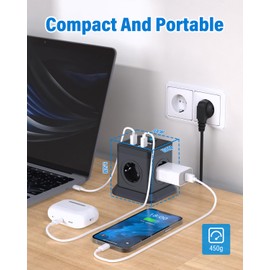 FDTEK Steckdosenwürfel mit 3 USB-A (5V/3.1A) Steckdosenleiste mit Schalter 4-Fach Cube Mehrfachsteckdose (2500W/10A) Mehrfachstecker mit 1,8m Verlängerungskabel USB Steckdose für Zuhause und Reise