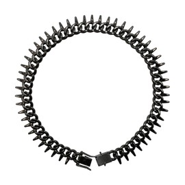 Ximipet Luxury Cuban Link Dog Collar Chain with Spiked&Diamond-Studded, Black/Rose/Gold/Silver Adjustable 8in-30in, Metal Anti-Slip Safety Buckle Dog Necklace for Small to Large Dogs (Black, 18in)