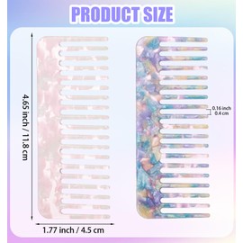 Pack of 2 Natural Curls Curls Comb Antistatic Hair Comb with Large Teeth, Shatterproof Curls Comb for Thick and Long Hair (Pink/Purple)