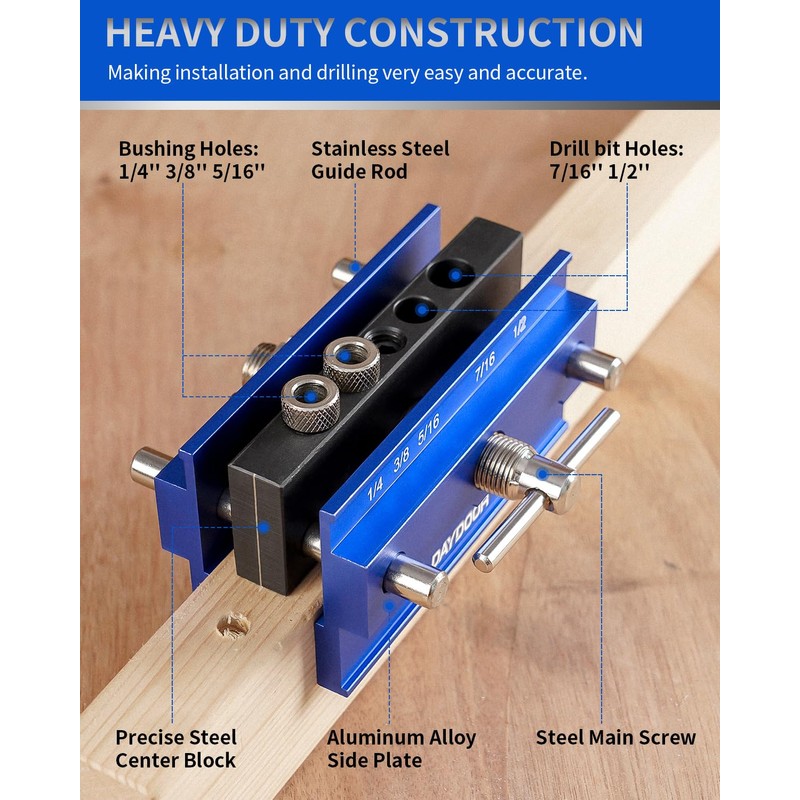 DAYDOOR 2.1" Self Centering Dowel Jig, Universal Capacity Doweling Jig