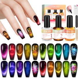 SAVILAND AVILAND 15ml Nail Dehydrator and Primer and Cuticle Oil for Nails 12 Colors Crystal Cat Eye Gel Nail Polish Set Glitter Spring Summer Shiny Dreamy Series