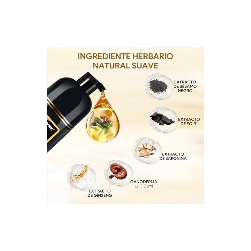 Black Hair Dye Shampoo 3 in 1, Shampoo para Canas