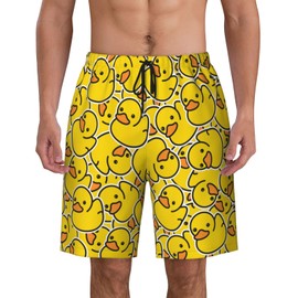 Lukbfall Cute Rubber Ducky Mens Swim Trunks Quick Dry Yellow Cartoon Ducks Swim Shorts with Mesh Lining Breathable Men's Beach Pants Swimwear Bathing Suits,Small
