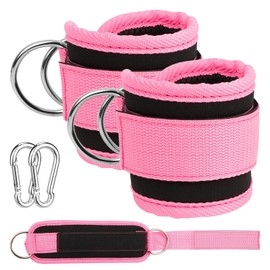 2pcs Adjustable Ankle Straps for Cable Machine with 2 Gourd-Shaped Mountaineering Buckles, Gym Cuffs with Double Stainless Steel D-Ring, Gym Ankle Cuff with Adjustable Neoprene Padding