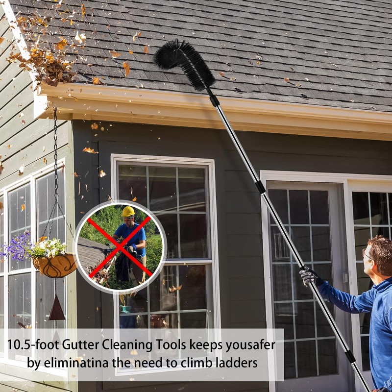 10.5FT Gutter Cleaning Tools from the Ground, Adjustable Long Handle