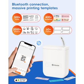 InkWon D110 Mini Label Maker Machine with Tape, Bluetooth Label Maker with Multiple Templates, Wireless Thermal Small Label Printer for Home, Office, School, White