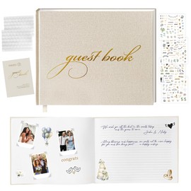 Wedding Guest Book Includes 200 Beautiful Stickers, Elegant Guest Book, to Sign at Your Reception Party, Perfect Guest Book for Home, Guest Sign in Book Wedding Line in a Soft Color.