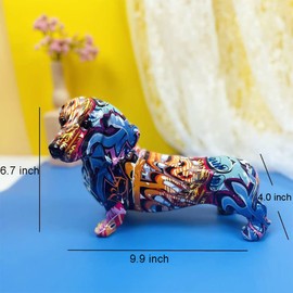 IDORTYBB Graffiti Dachshund Dog Statue Sculpture Animal Art Figurine Home Decoration for Living Room Bedroom Book Shelf TV Cabinet Desk Top Decor Table Centerpieces Ornaments