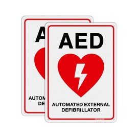 T&R AED Sign - 2 Pack - 10 x 7 Inches Rust Free .040 Aluminum -Reflective, UV Protected, Waterproof, Weatherproof and Fade Resistant - 4 Pre-drilled Holes